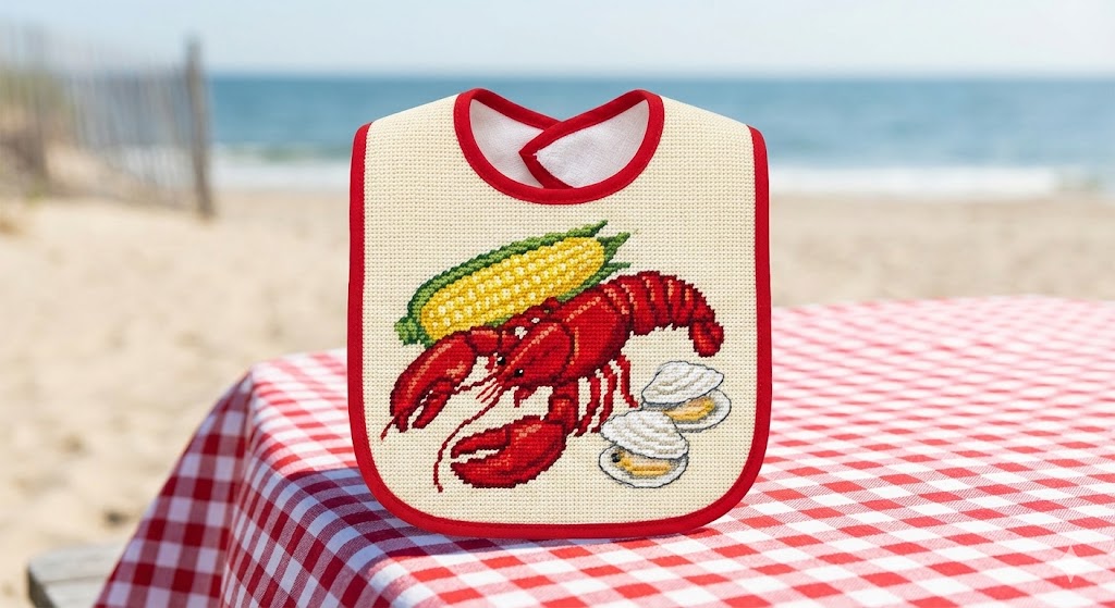 Baby wearing clambake bib